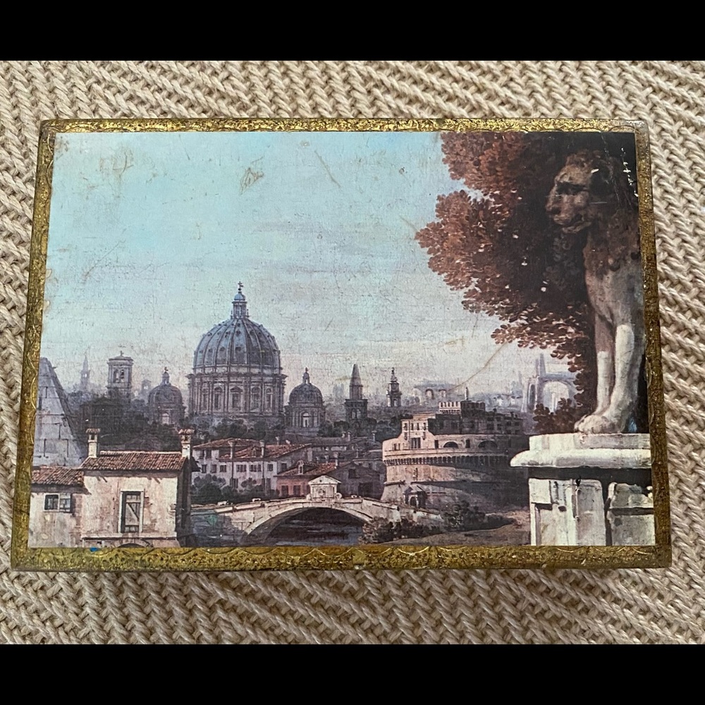 Vintage Painted and Gold Leaf Box with Italian Scene